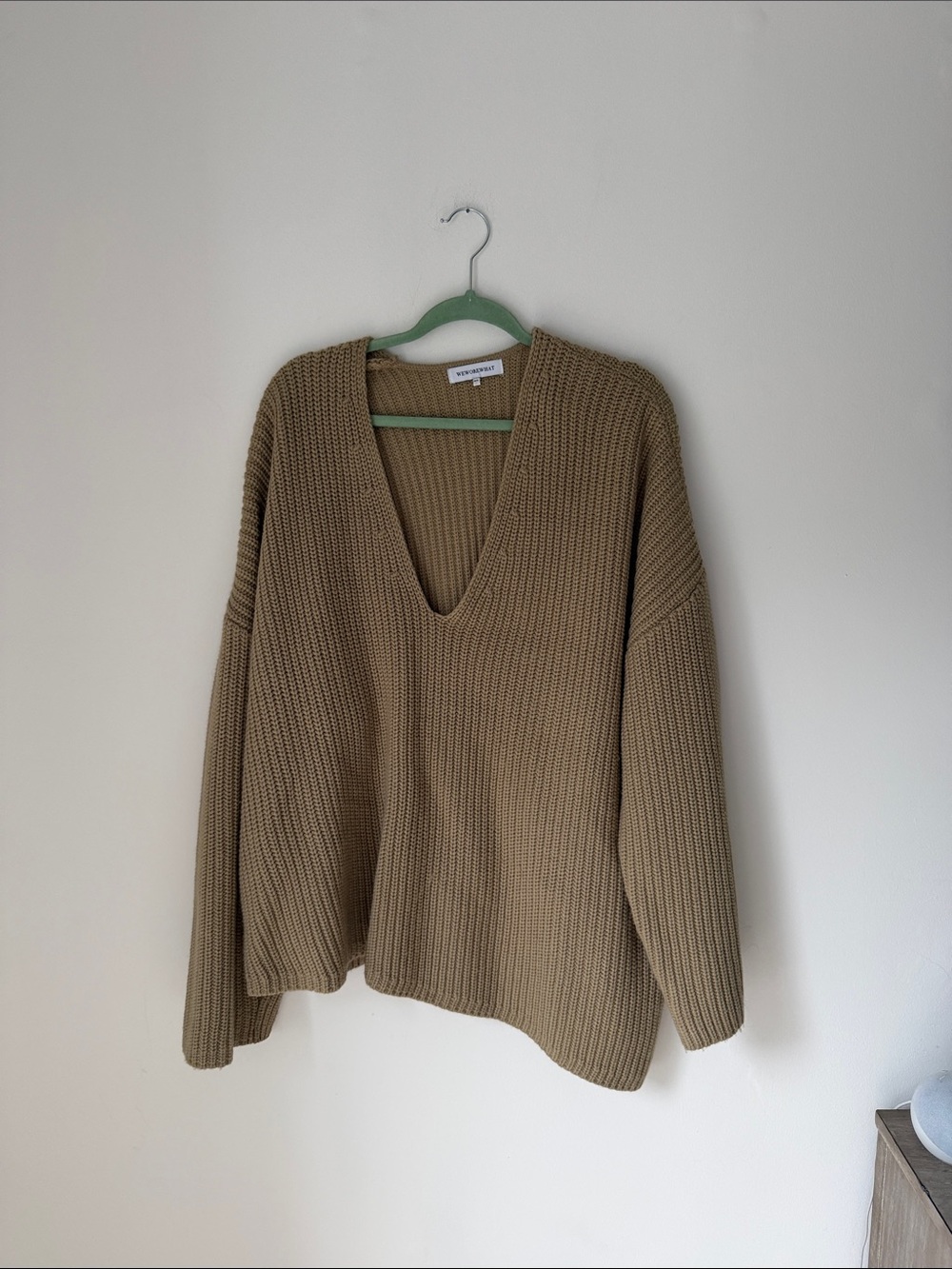 WeWoreWhat oversized Ribbed V-Neck Sweater in Taupe